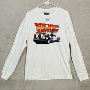 Back to the Future T-Shirt Long Sleeve Mens Size Medium Delorean White NEW‎